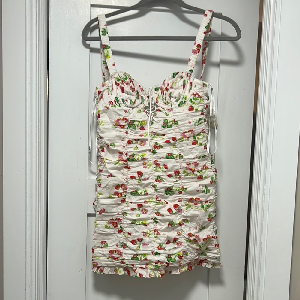 For Love And Lemons Floral Ruched Tank Top - White and Red